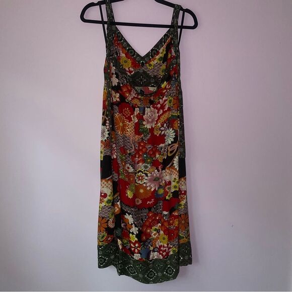 Lucky Brand Dress XS Red Japanese Floral Boho Print Halter Sundress Rayon - Picture 6 of 9